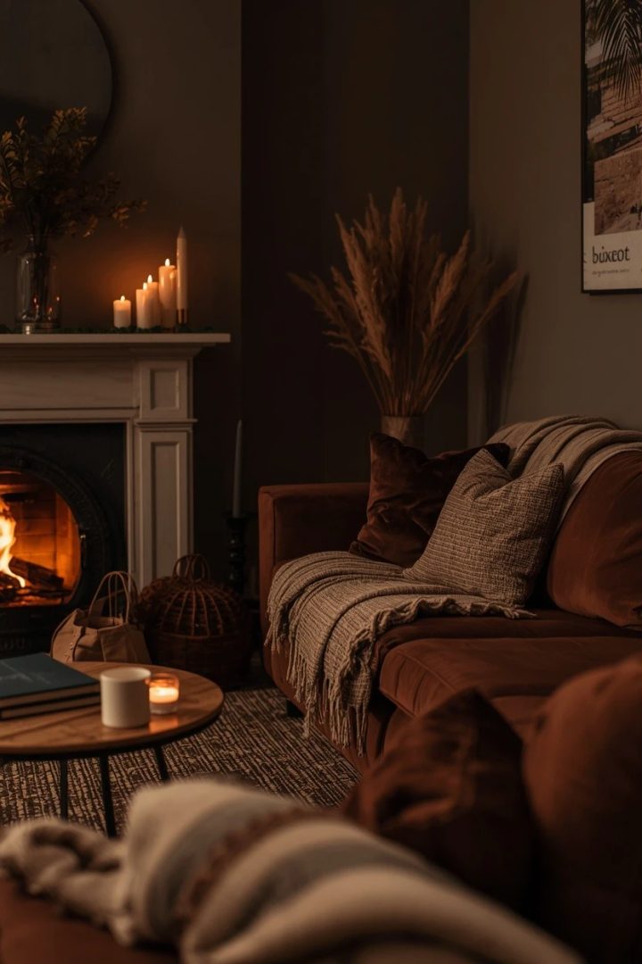 8. Add a Fireplace Glow for a Rich Cozy Mood