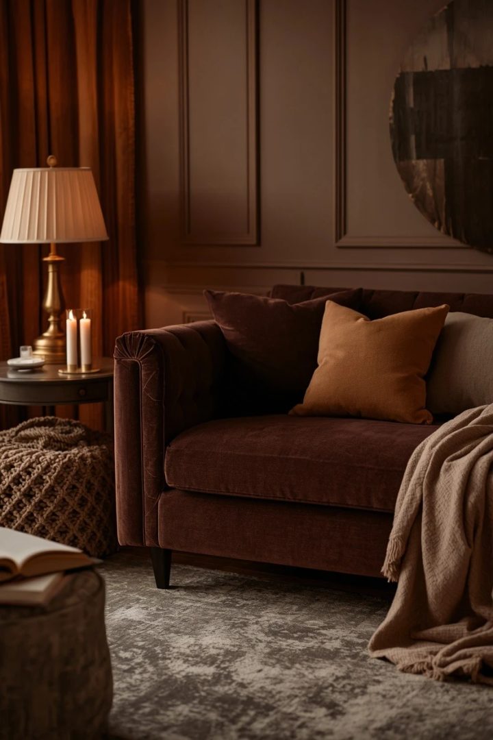 19. Try Velvet for a Richer Chocolate Brown Couch