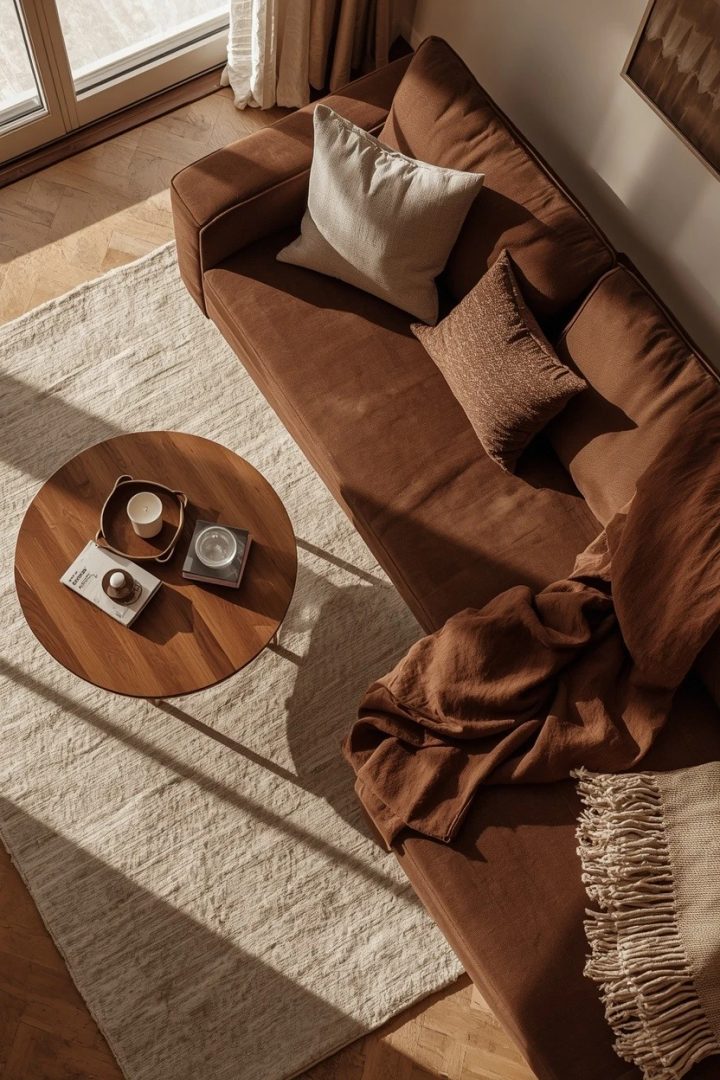 9. Use a Round Coffee Table to Soften the Layout