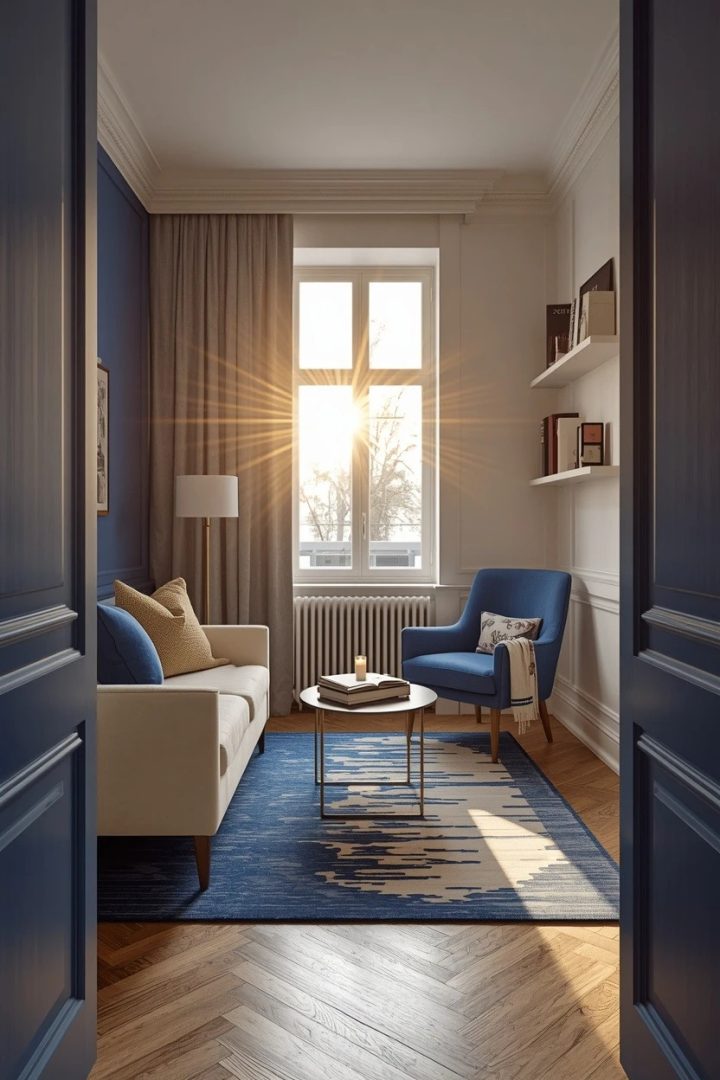 9. Blue and Cream Living Room Ideas for Small Apartments