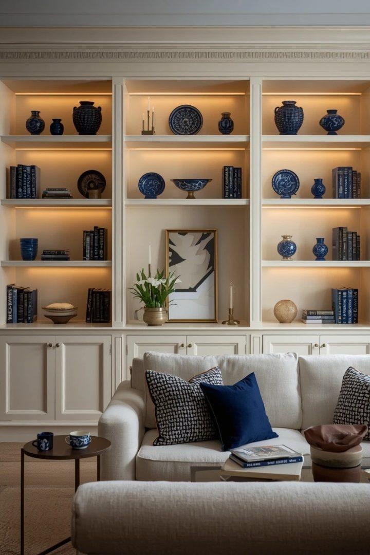 5. Add Cream Built-Ins with Blue Styling