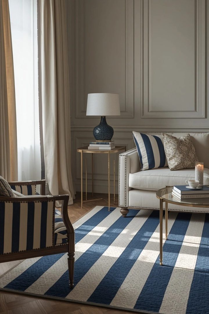 14. Use Blue and Cream Stripes for a Classic Touch