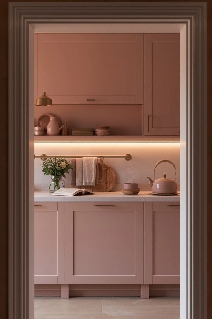 10. Use Dusty Rose Lower Cabinets with Champagne Gold Upper Details