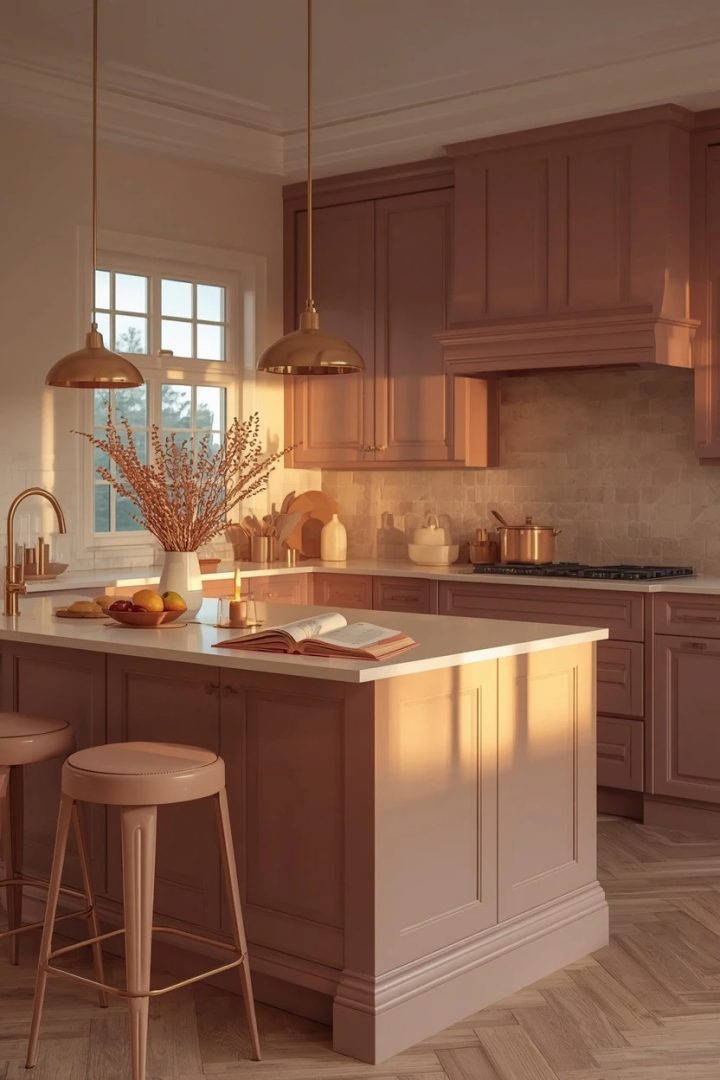 16. Bring Dusty Rose to the Kitchen Island for a Soft Statement