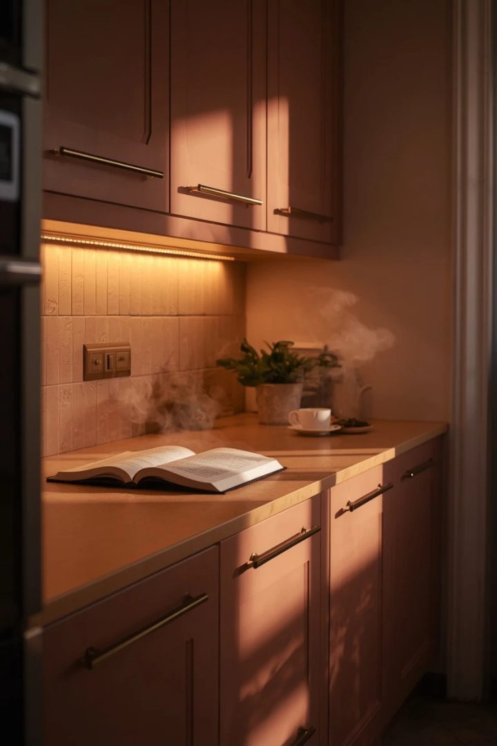 14. Use Champagne Gold Under-Cabinet Lighting for Warmth