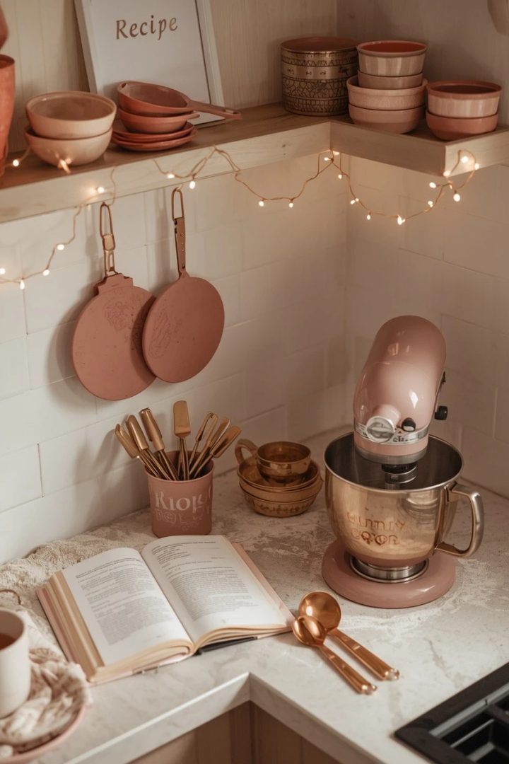 19. Design a Cozy Baking Corner in Dusty Rose and Champagne Gold