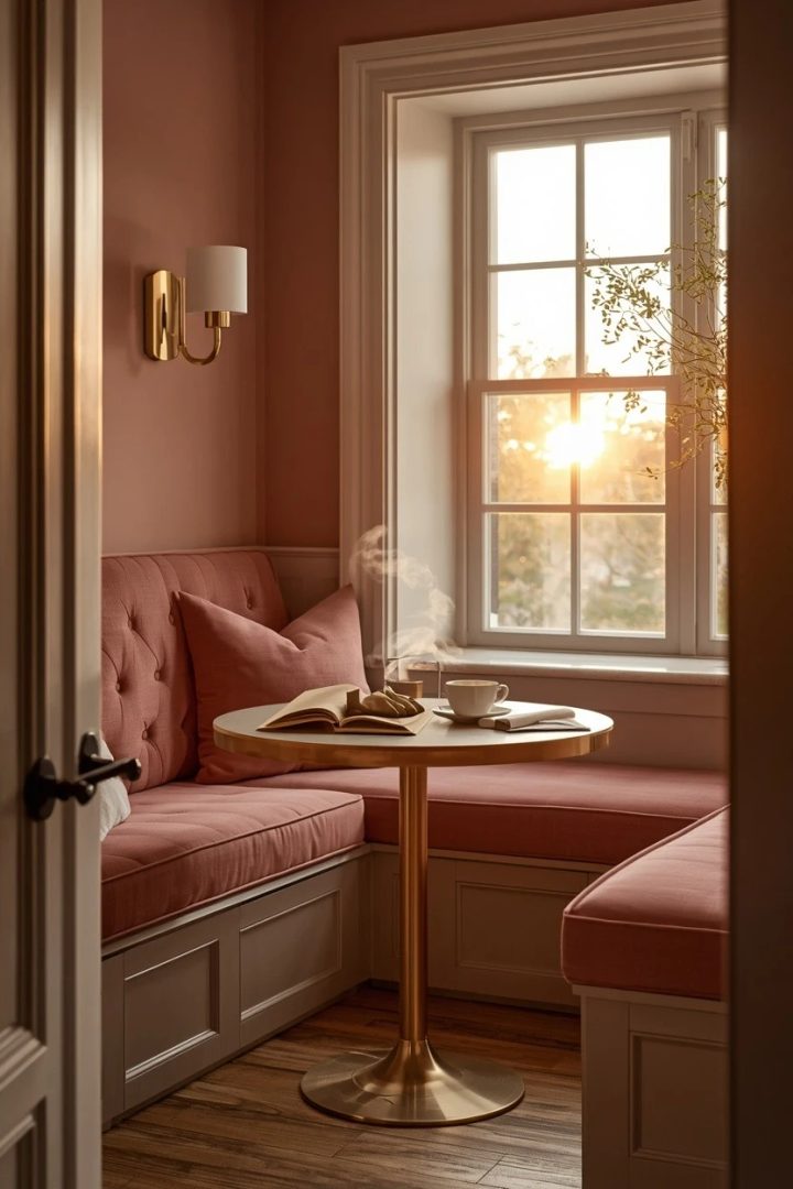 6. Make a Breakfast Nook Feel Magical with Dusty Rose Seating