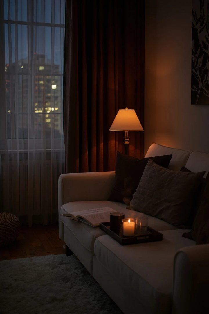 16. Bring in Chocolate Brown Curtains for a Cozy Evening Mood