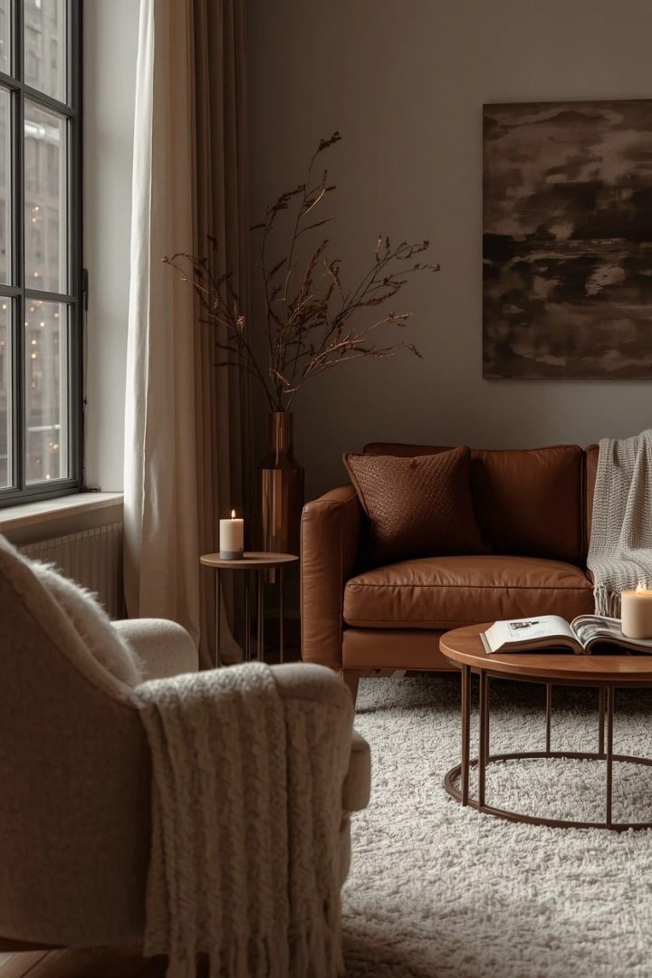 8. Use Ivory Boucle with Chocolate Brown Leather