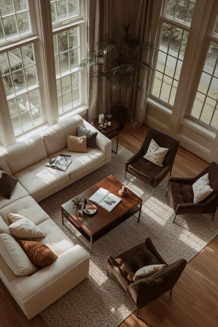 6. Try Chocolate Brown Accent Chairs with Ivory Sofas