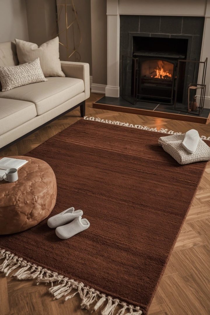 7. Ground the Room with a Chocolate Brown Rug