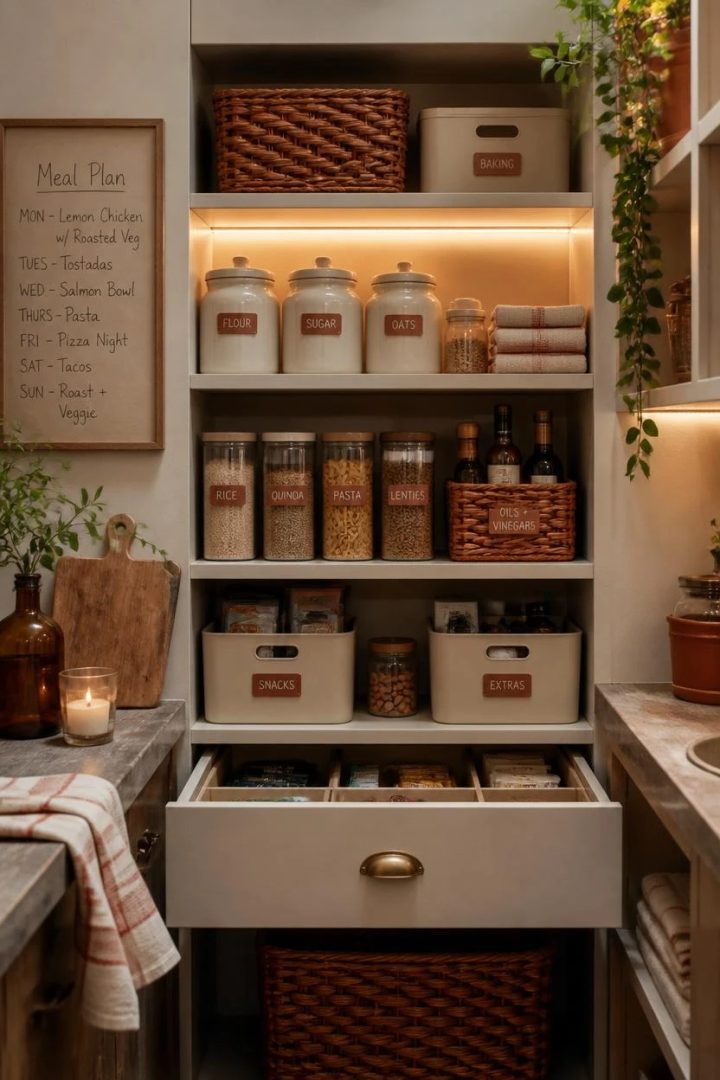 9. Use 20 Rust and Cream Kitchen Ideas for a Better Pantry Display
