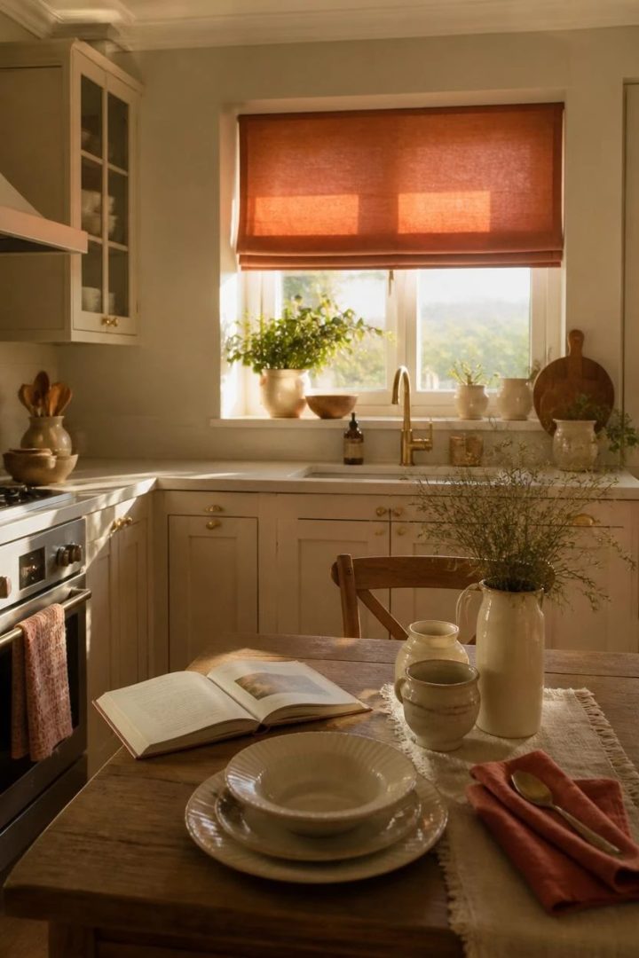 13. Use Cream Walls with Rust Window Treatments