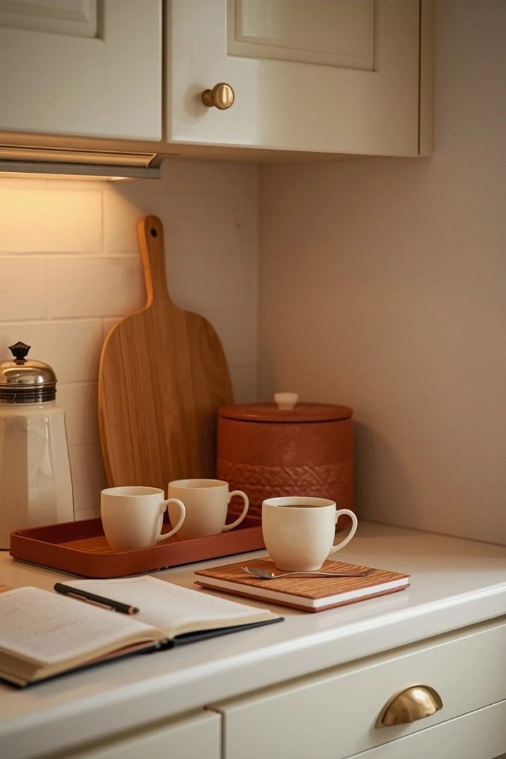 11. Bring Rust Decor to a Cream Coffee Station