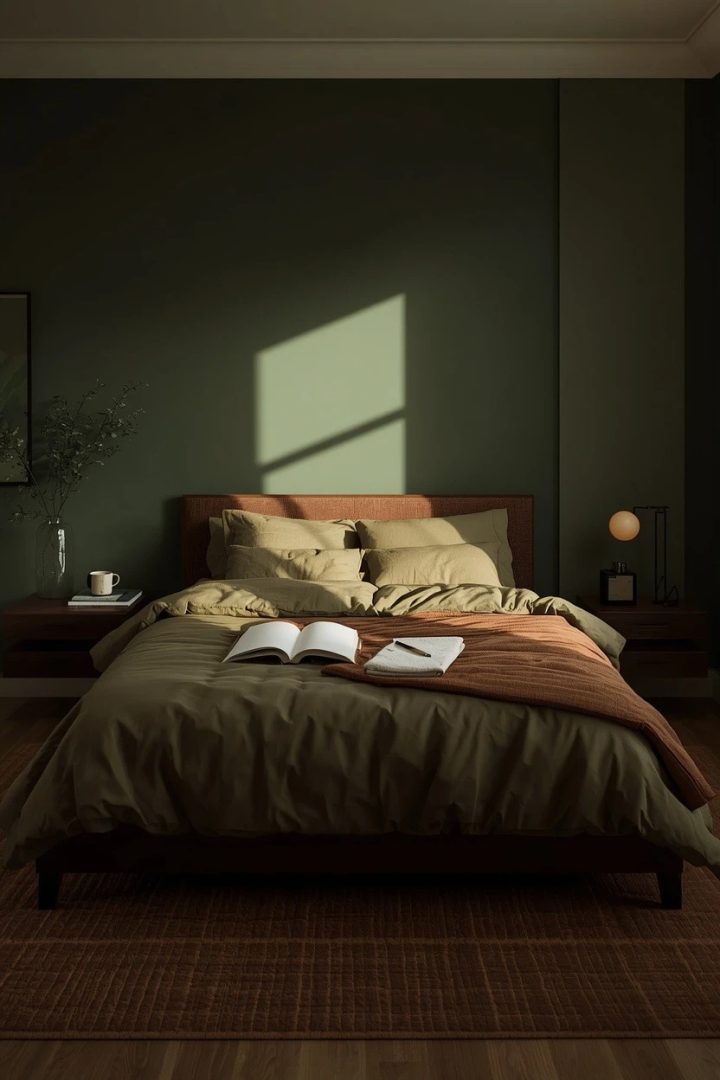 6. Make Green and Brown Bedroom Ideas Feel Modern with Clean Lines