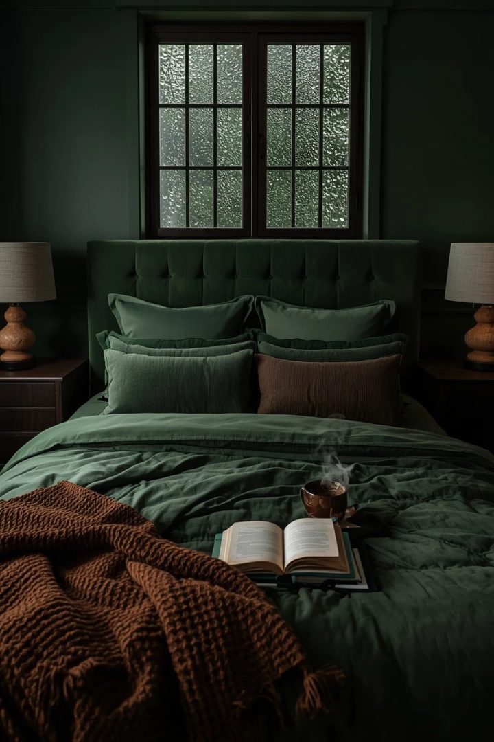 1. Start with a Green Headboard and Brown Wood Details