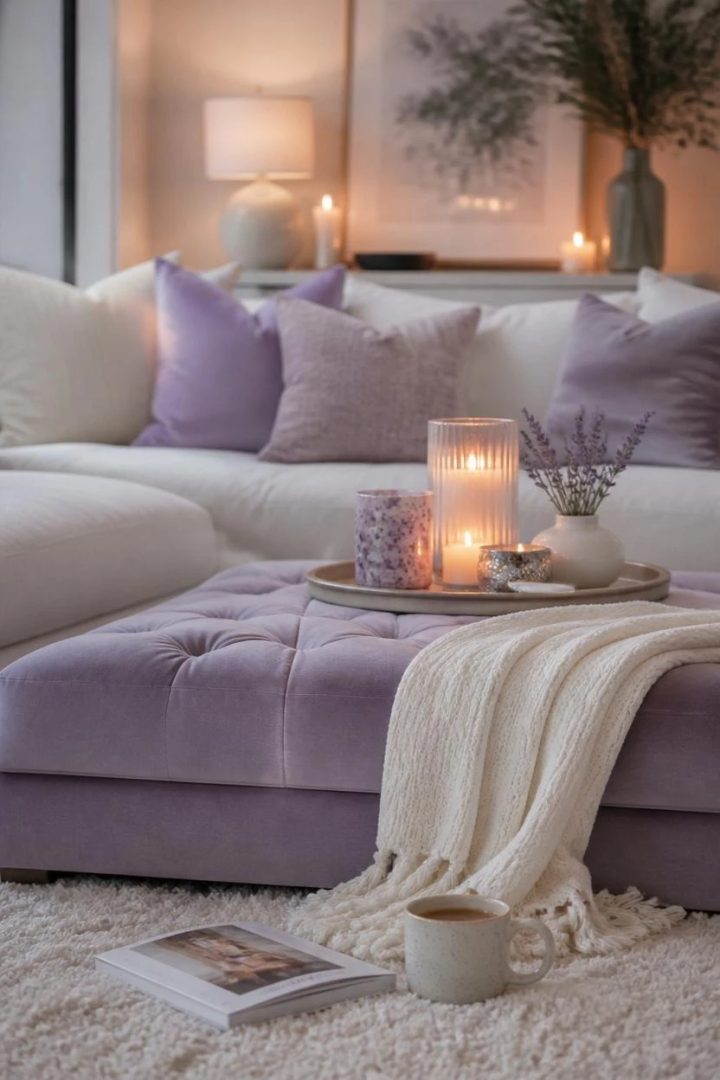 8. Style a Lilac Ottoman with a White Sofa