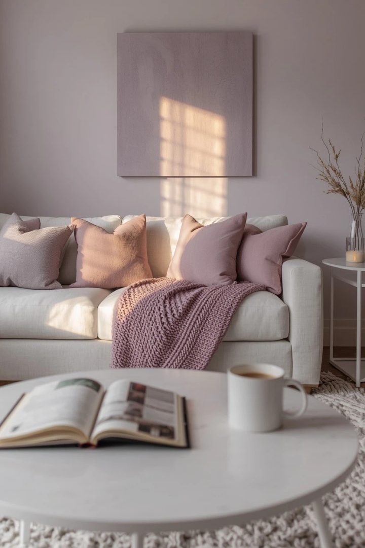 1. Start with a White Sofa and Lilac Pillows