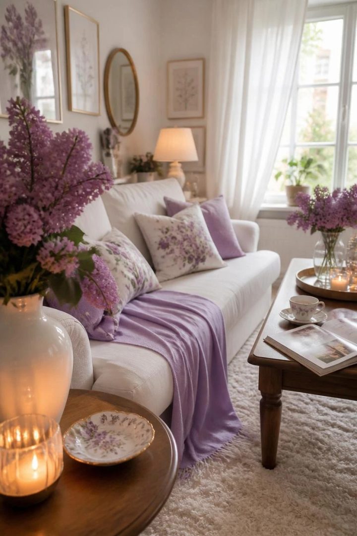 12. Choose a White Sofa with Lilac Floral Details