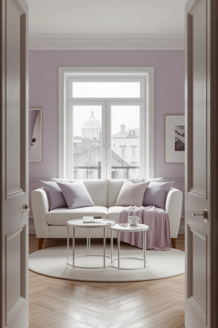 15. Use Lilac and White Decor in a Small Apartment Living Room