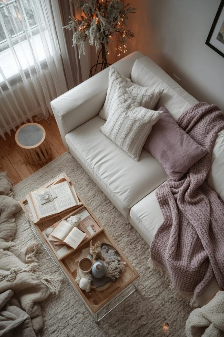 3. Layer Lilac and White Throws for Extra Coziness