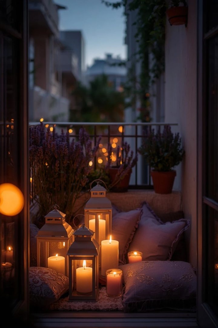 11. Cream Lanterns and Flickering Candles