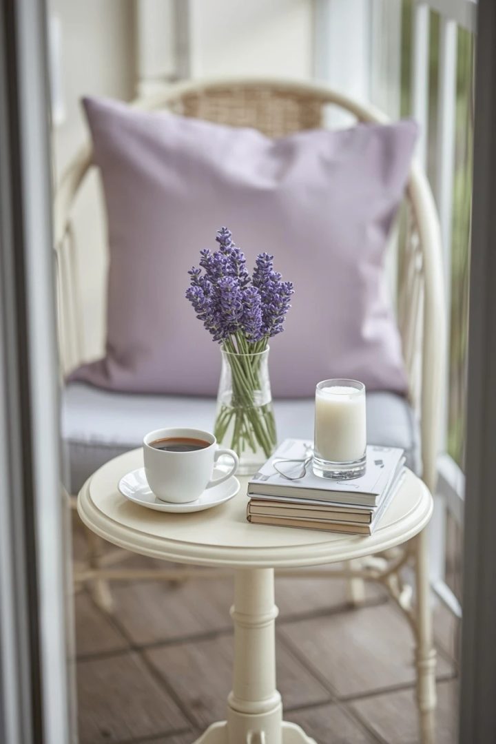 13. A Slim Cream Side Table for Coffee and Books