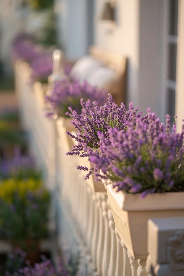 25. Lavender-Filled Railing Planter Boxes