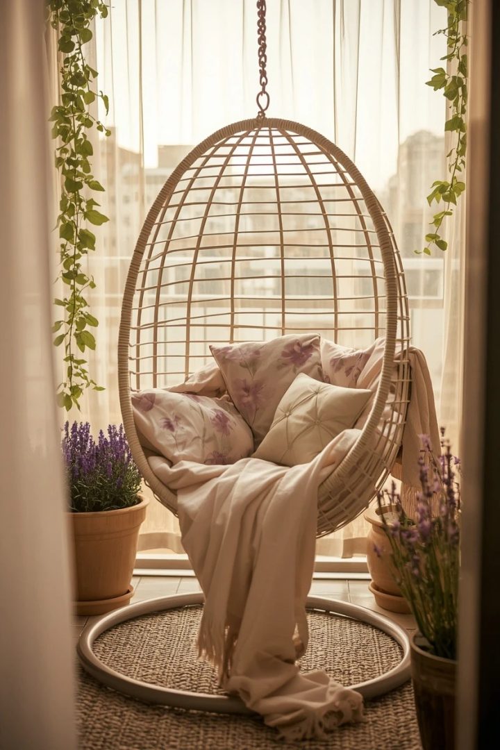 7. A Dreamy Cream Hanging Egg Chair