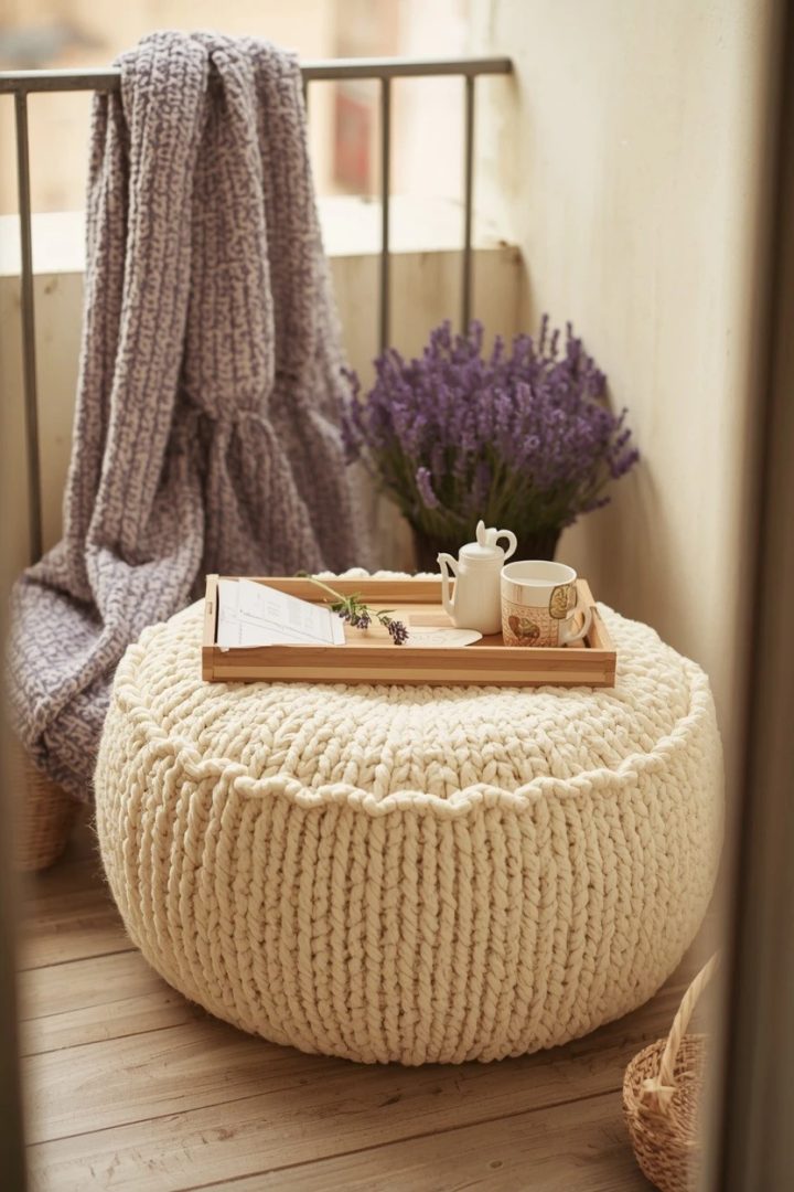22. A Cushioned Cream Pouffe or Ottoman