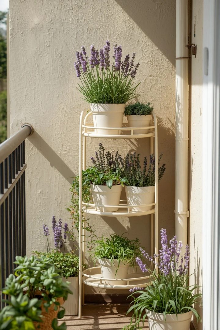 15. A Tiered Plant Stand of Lavender Blooms