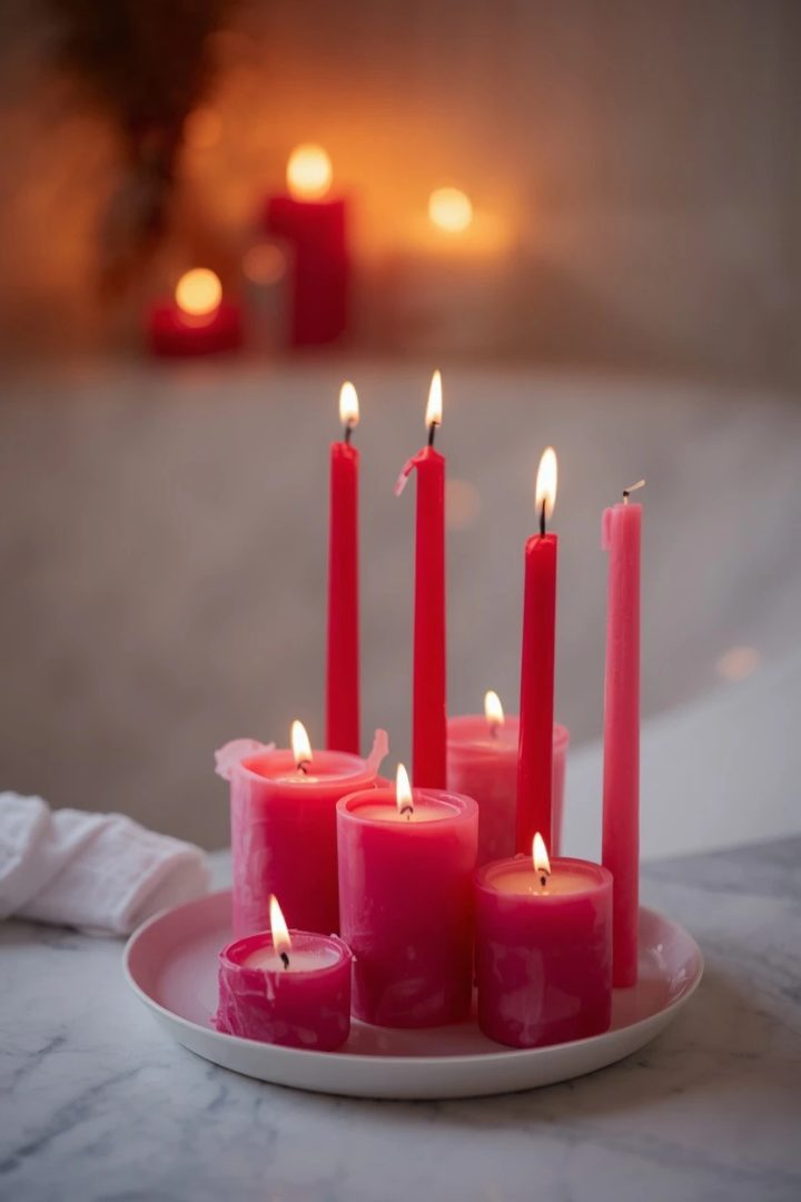 23. Scented Pink Candles Grouped on White Trays