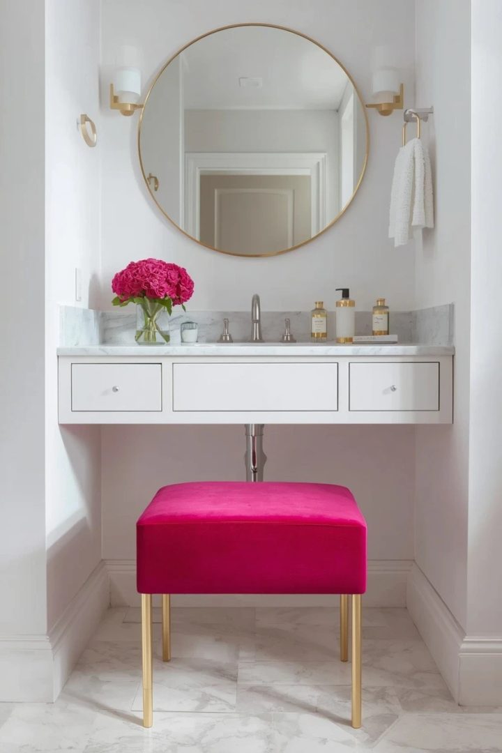 24. A Pink Velvet Vanity Stool