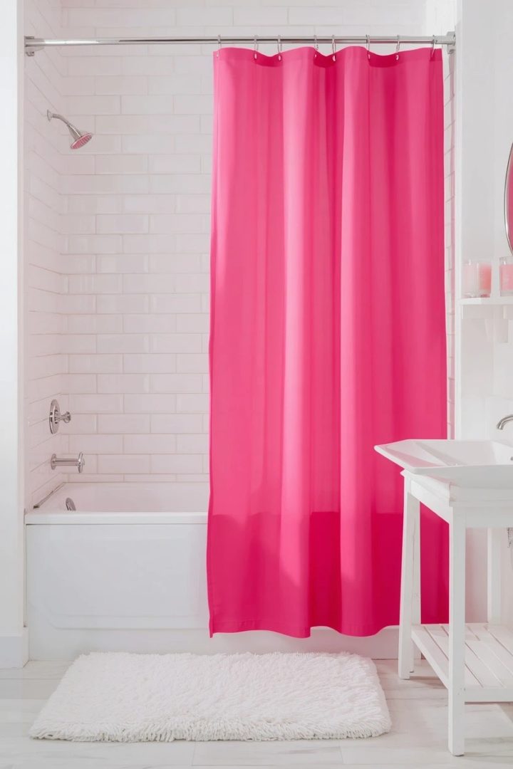 8. Hot Pink Shower Curtain Against White Walls