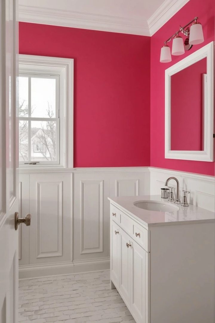 18. White Wainscoting With Hot Pink Upper Walls