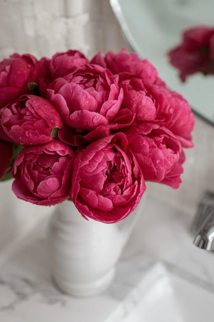13. Fresh Pink Peonies in a White Vase