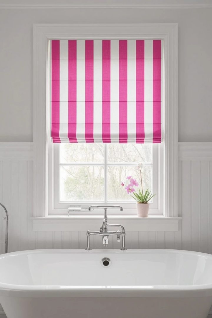 20. Pink and White Striped Roman Blinds
