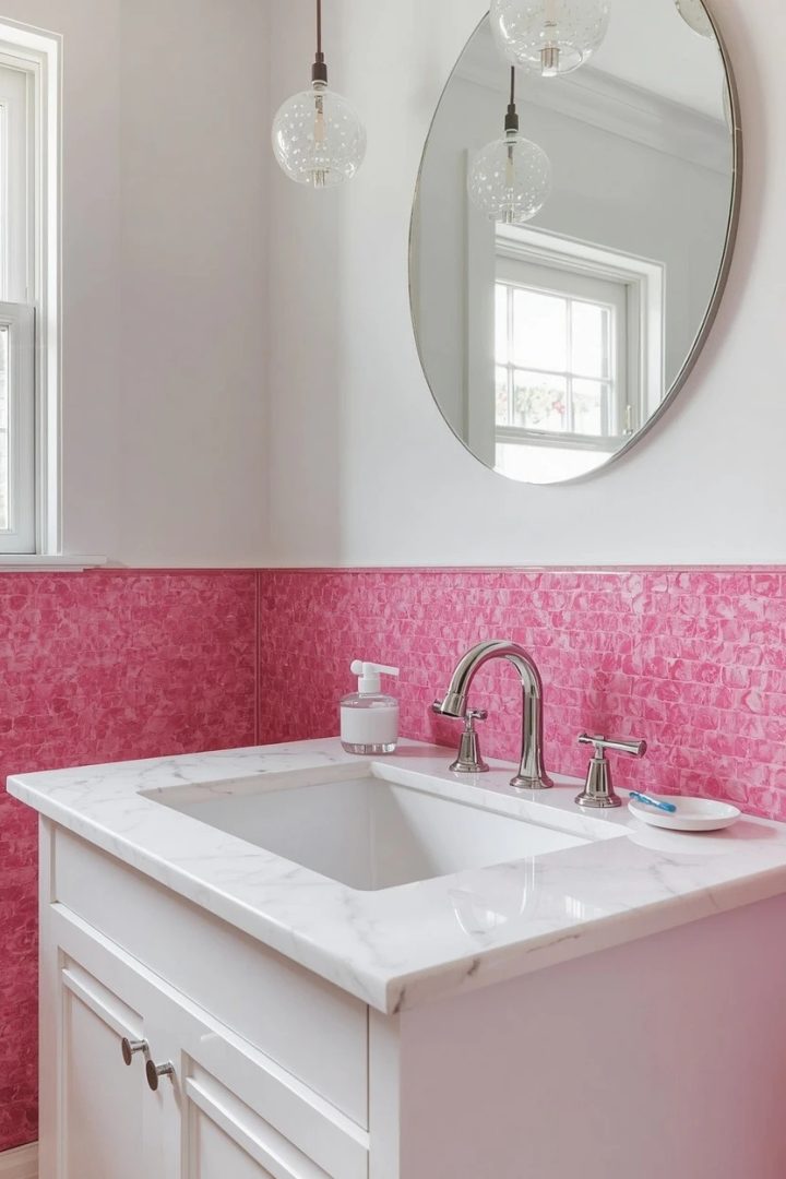 22. Hot Pink Geometric Tiles as a Backsplash