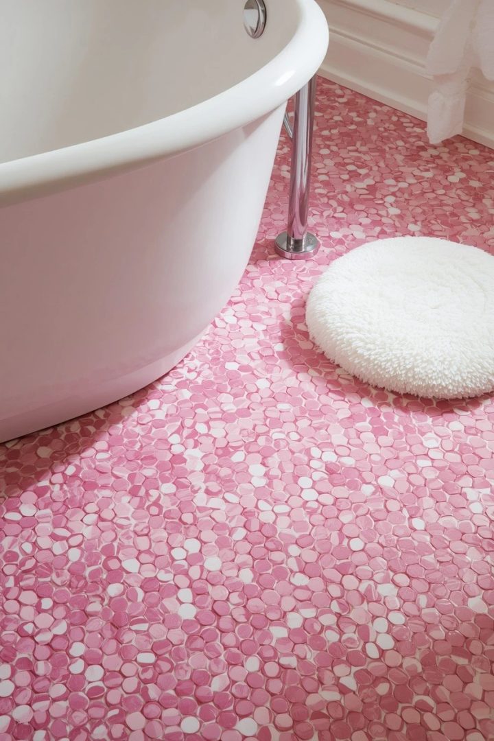 12. Pink and White Mosaic Floor Tiles