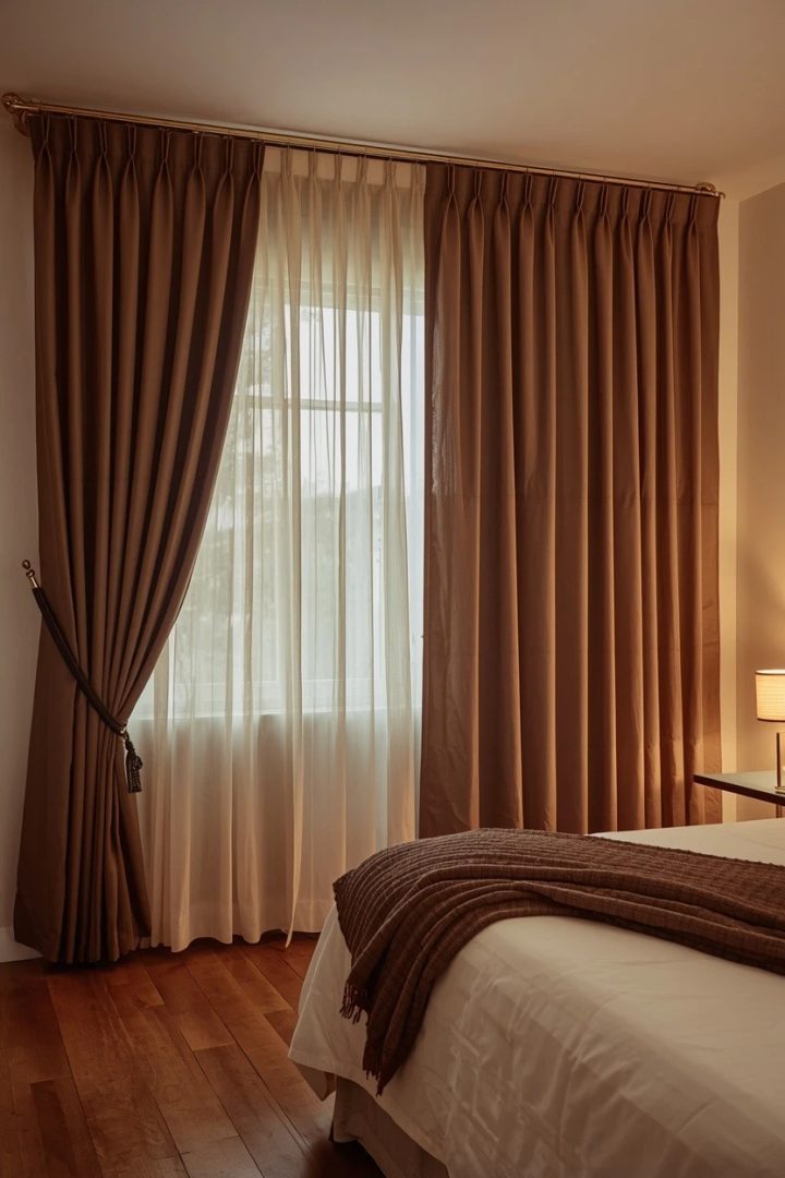 2. Cream Sheers Layered Under Taupe Drapes