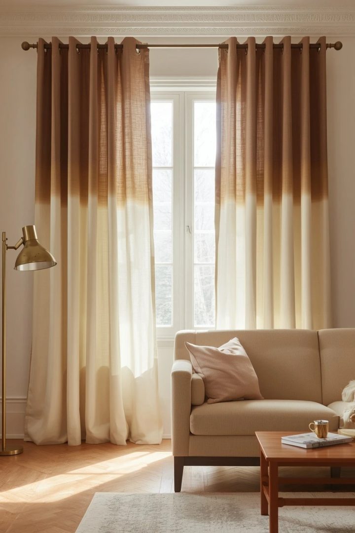 13. Ombré Taupe-to-Cream Gradient Curtains