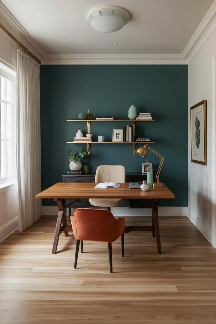 5. One Deep-Teal Wall Behind the Desk