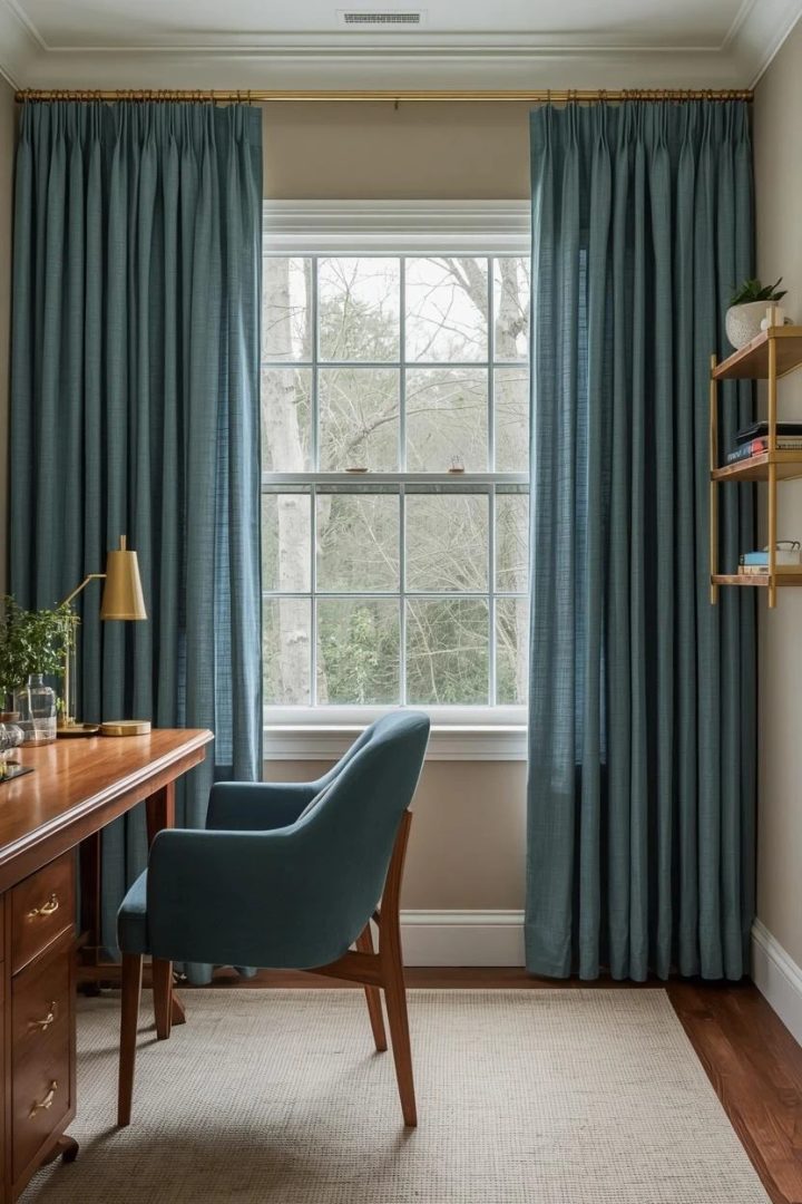 12. Teal Curtains to Frame the Window