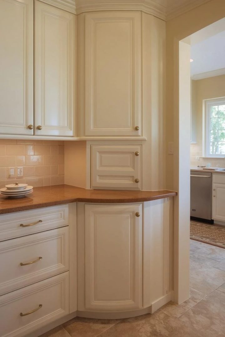 11. Cream Cabinets With Curved Corner Units