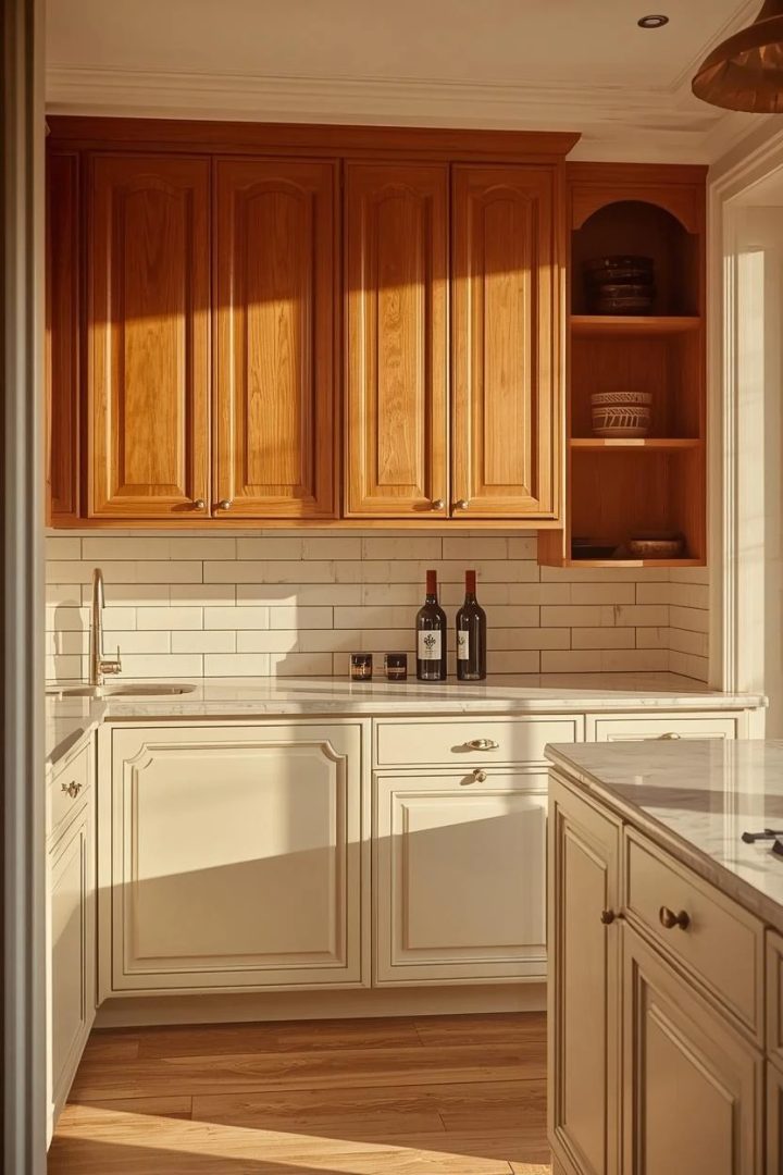 2. Arched Caramel Upper Cabinet Doors