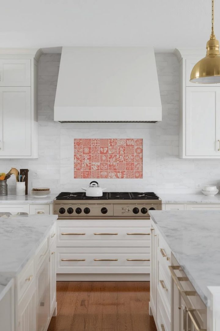 20. White Slab With a Coral Hand-Painted Tile Inset