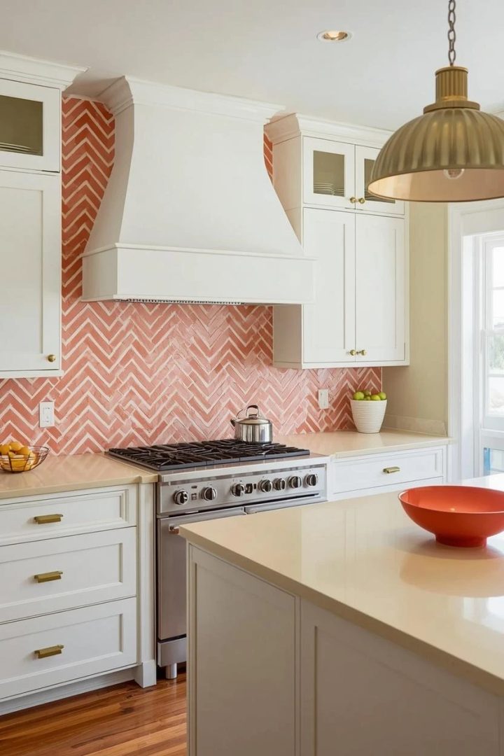 21. Coral and White Chevron Tile Pattern