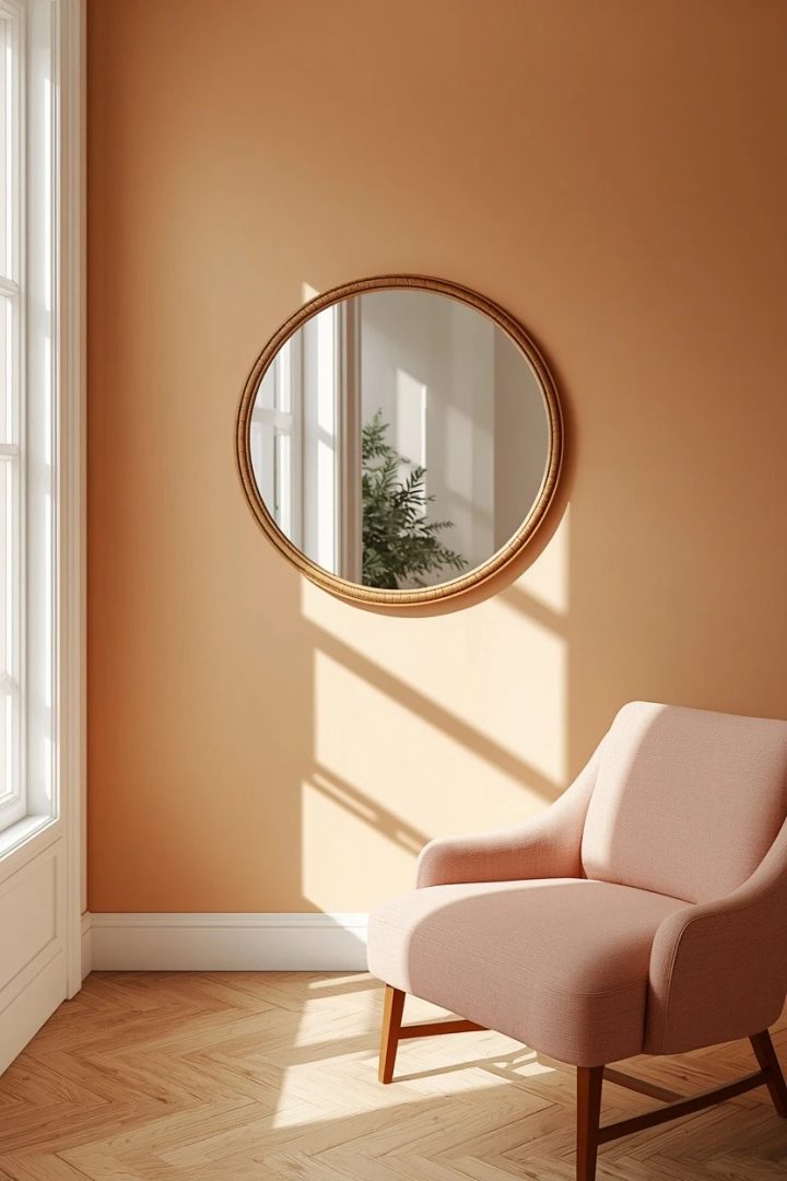 6. Lean on a round rattan mirror to bounce light around