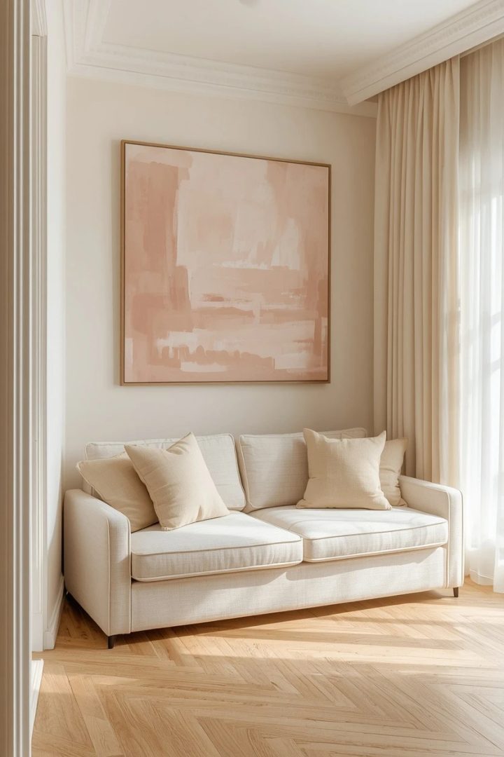 1. Anchor the sofa wall with one oversized blush canvas