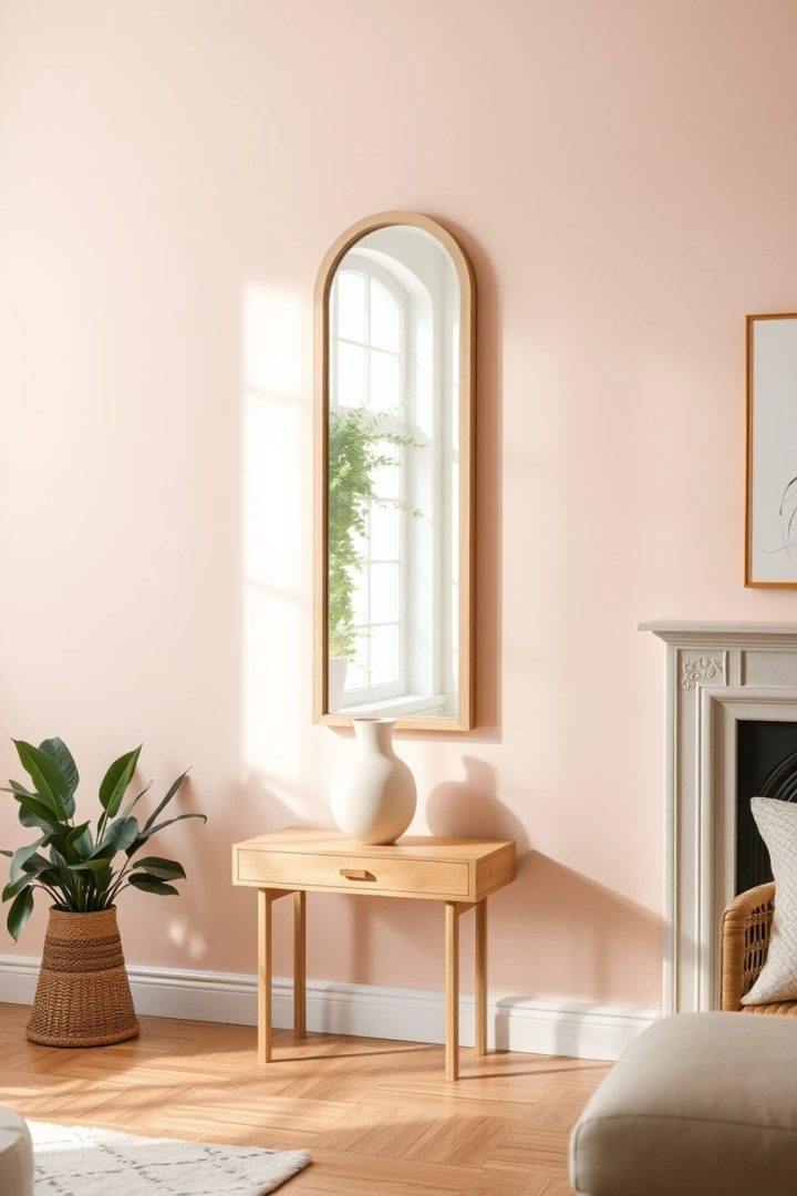 14. Hang an arched mirror to stretch a low wall taller